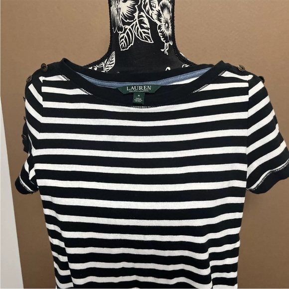 Lauren Ralph Lauren Black & White Striped Short Sleeve Blouse Women Size Small - Picture 5 of 6